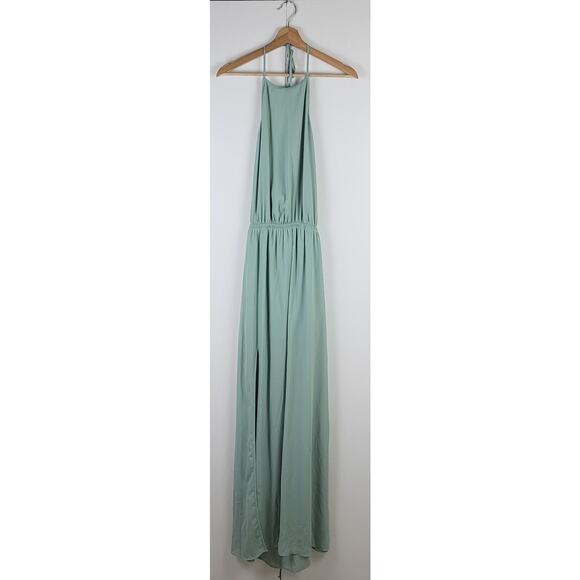 Show Me Your Mumu Heather Halter Slit Dress in Dusty Mint Crisp | Large - Picture 2 of 3